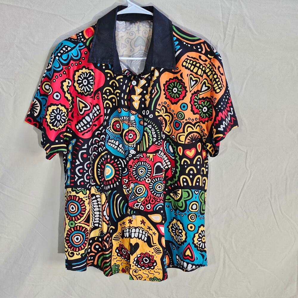 Multicolor Day of the Dead Graphic Polo Shirt
